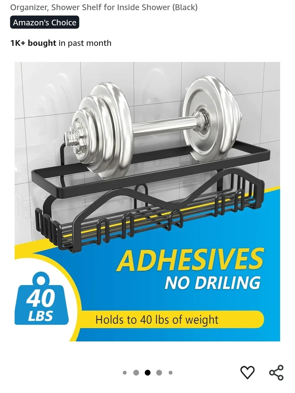 Black Metal Shower Caddy with 6 Hooks